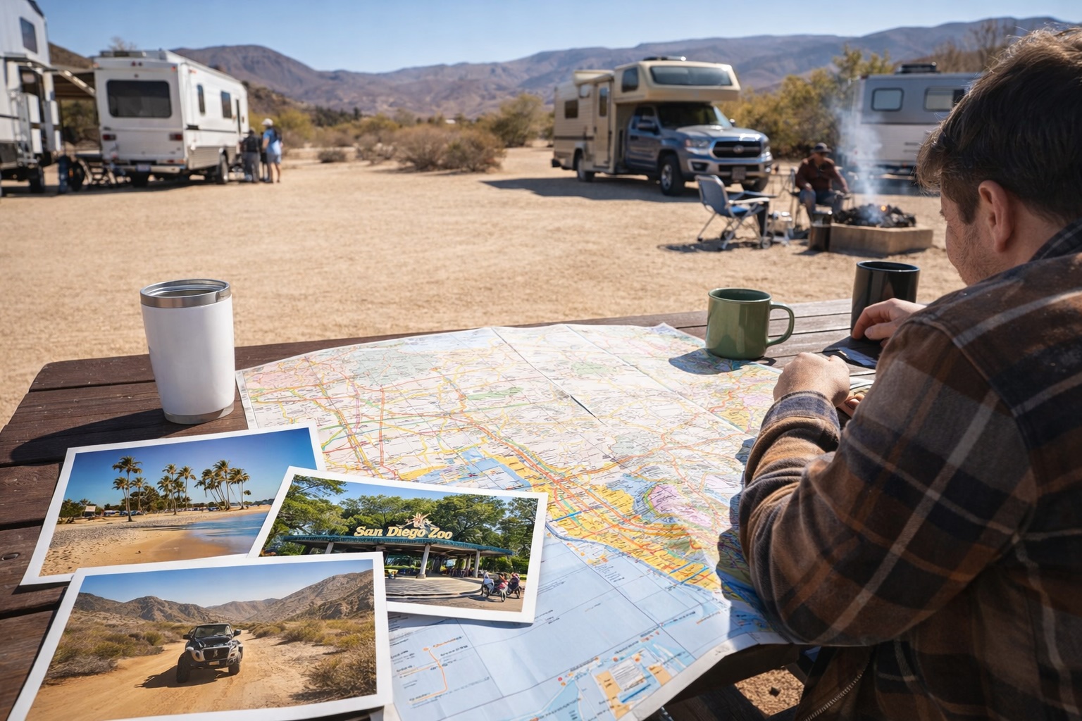 Campers at Stagecoach Trails Campground & RV Park planning winter day trips to San Diego and nearby attractions