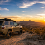 Overlanding vehicle in the Southern California desert during winter near Stagecoach Trails Campground