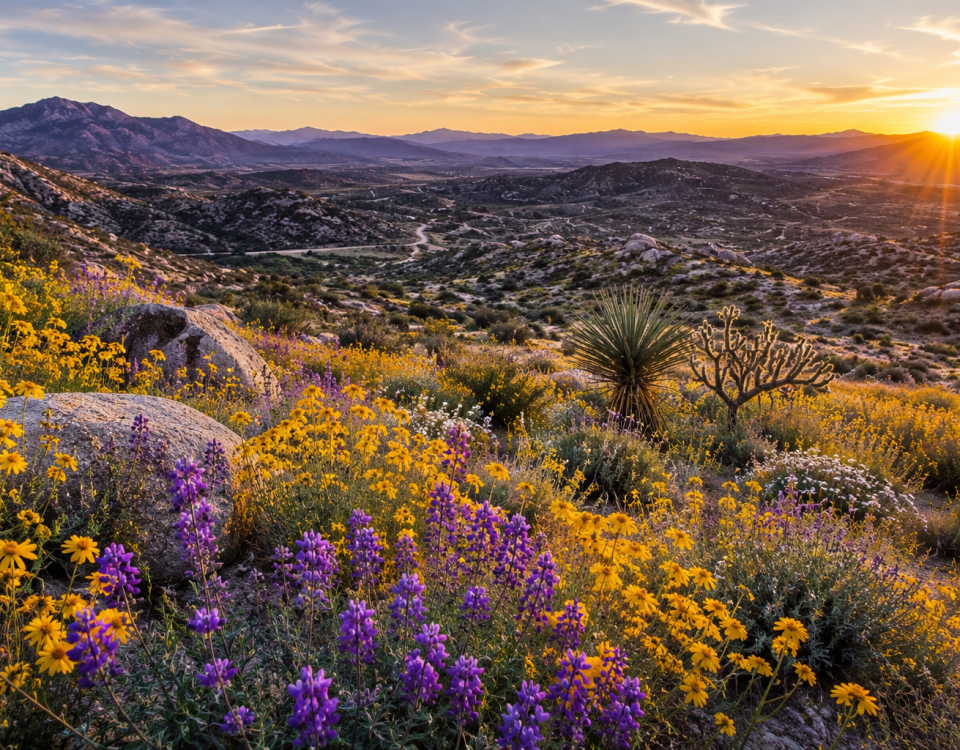 Spring wildflowers along a scenic desert road near Stagecoach Trails Campground