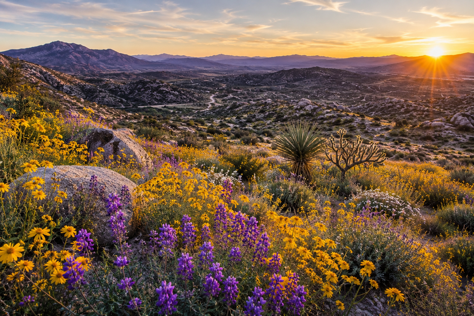 Spring wildflowers along a scenic desert road near Stagecoach Trails Campground