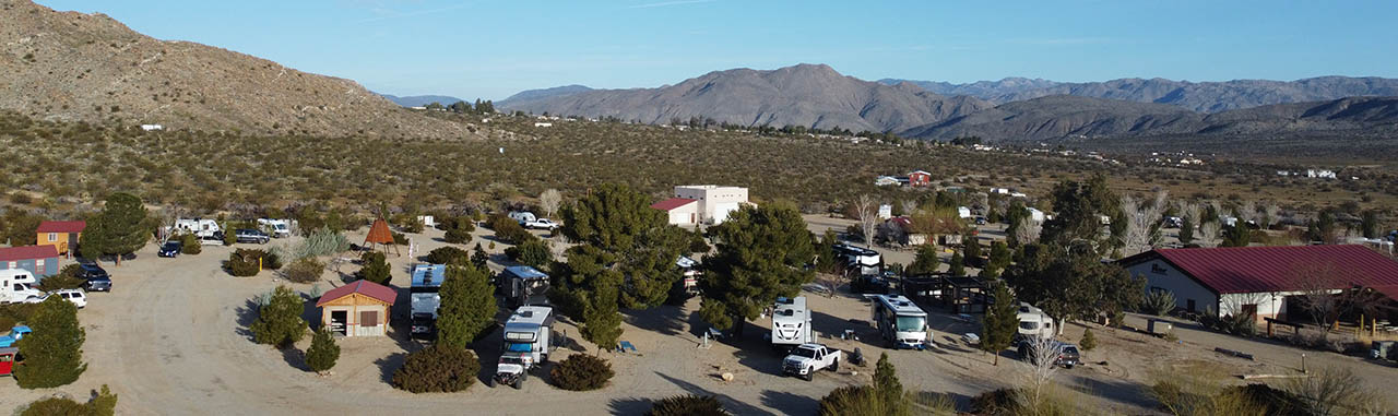 Aerial View of Stagecoach Trails Campground & RV Park Aerial view of Stagecoach Trails Campground & RV Park surrounded by desert mountains in Southern California